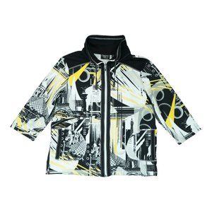 Onque Casual Full Zip 3/4 Sleeve Paris Eiffel Tower Print‎ Women’s Shirt Size L